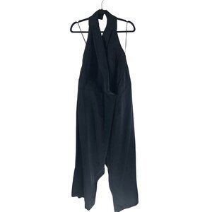 Eloquii Womens Jumpsuit Halter Faux Wrap Open Back Wide Leg Black 28